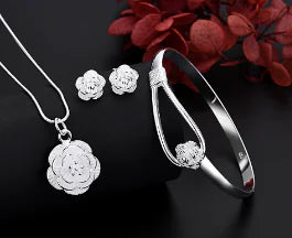 Silver Floral Charm Jewelry Set